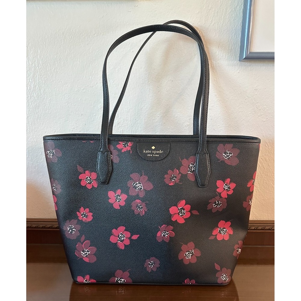 Kate Spade Dancing Blooms Black Floral Lori Tote
